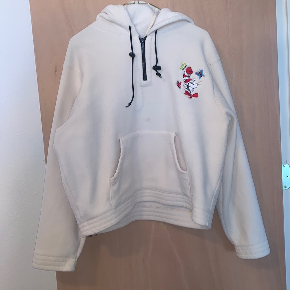Vintage fleece half zip hoodie, Dr. Suess brand, white